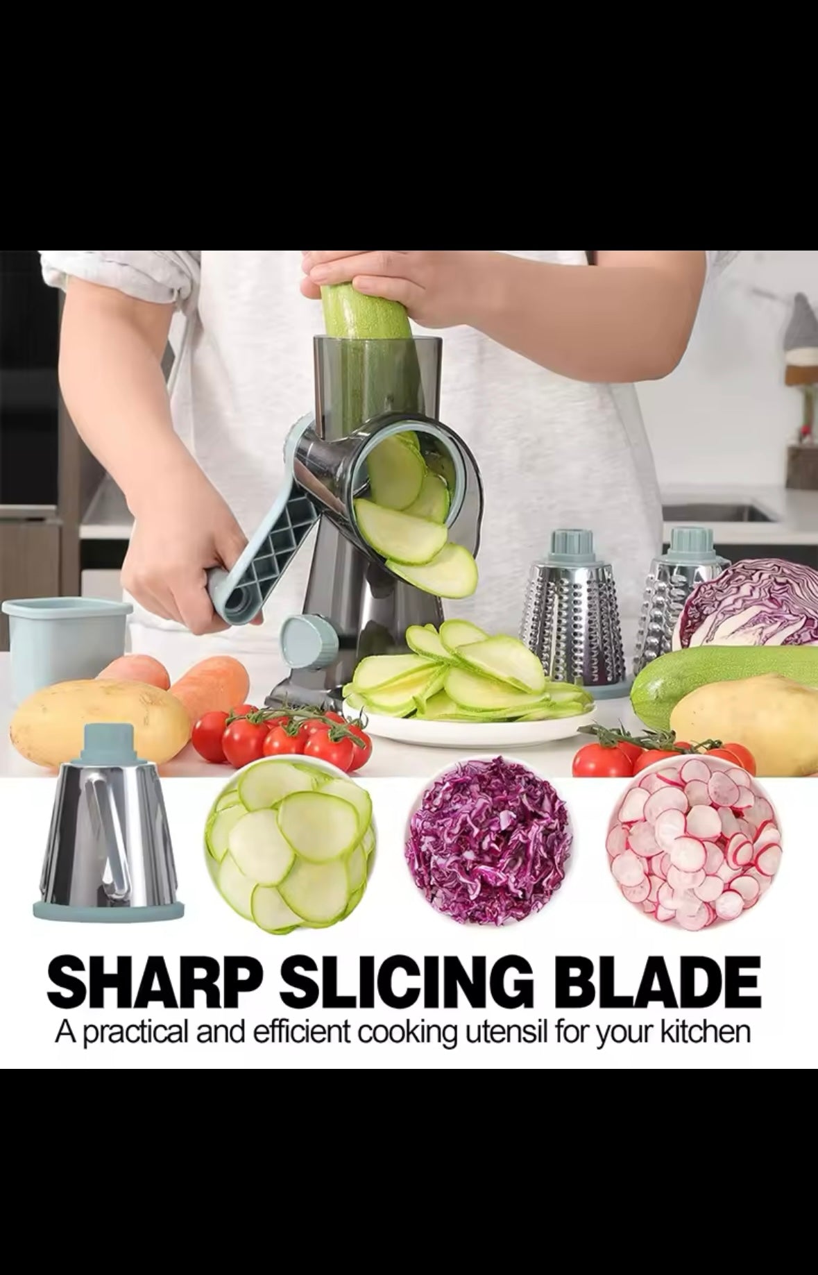 3 in 1 Rotary Cheese Grater Versatile Manual Vegetable slicer