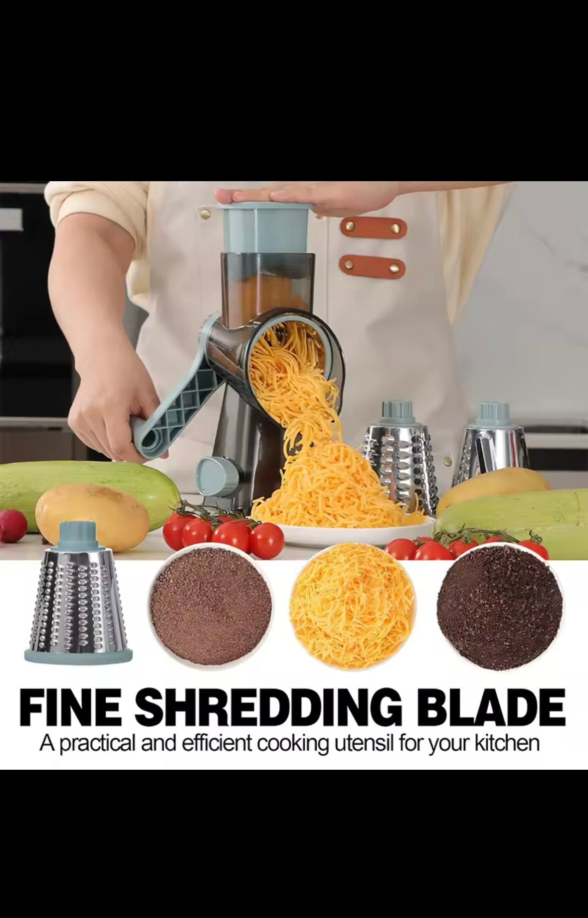 3 in 1 Rotary Cheese Grater Versatile Manual Vegetable slicer